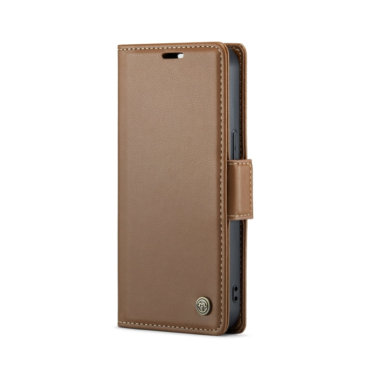 For iPhone 14 Plus CaseMe 023 Butterfly Buckle Litchi Texture RFID Anti-theft Leather Phone Case(Brown) - iPhone 14 Plus Cases by CaseMe | Online Shopping South Africa | PMC Jewellery