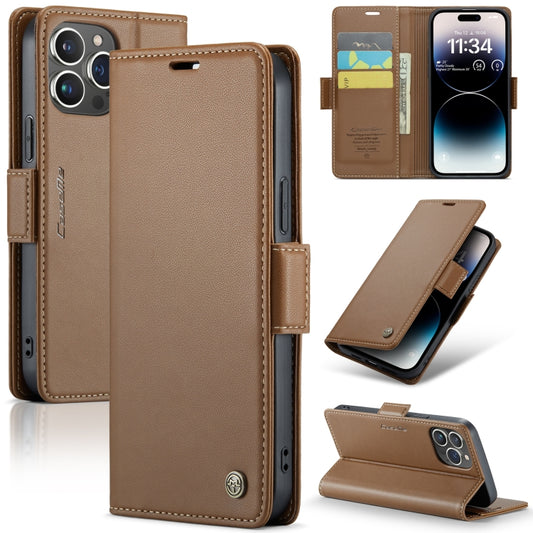 For iPhone 14 Pro Max CaseMe 023 Butterfly Buckle Litchi Texture RFID Anti-theft Leather Phone Case(Brown) - iPhone 14 Pro Max Cases by CaseMe | Online Shopping South Africa | PMC Jewellery