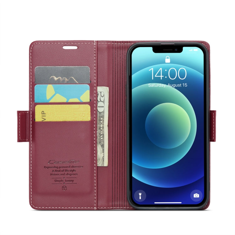 For iPhone 12 / 12 Pro CaseMe 023 Butterfly Buckle Litchi Texture RFID Anti-theft Leather Phone Case(Wine Red) - iPhone 12 / 12 Pro Cases by CaseMe | Online Shopping South Africa | PMC Jewellery