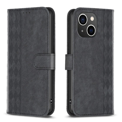 For iPhone 14 Plus Plaid Embossed Leather Phone Case(Black) - iPhone 14 Plus Cases by PMC Jewellery | Online Shopping South Africa | PMC Jewellery