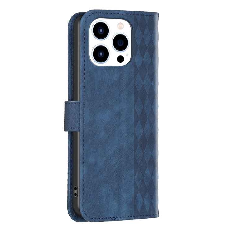 For iPhone 15 Pro Max Plaid Embossed Leather Phone Case(Blue) - iPhone 15 Pro Max Cases by PMC Jewellery | Online Shopping South Africa | PMC Jewellery