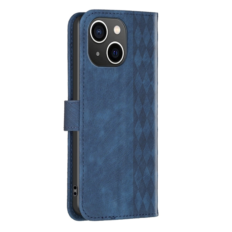 For iPhone 15 Plus Plaid Embossed Leather Phone Case(Blue) - iPhone 15 Plus Cases by PMC Jewellery | Online Shopping South Africa | PMC Jewellery