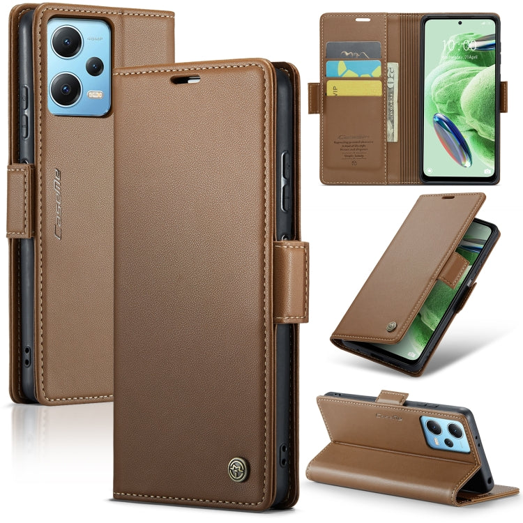 For Xiaomi Poco X5 5G/Redmi Note 12 5G Global CaseMe 023 Butterfly Buckle Litchi Texture RFID Anti-theft Leather Phone Case(Brown) - Xiaomi Cases by CaseMe | Online Shopping South Africa | PMC Jewellery | Buy Now Pay Later Mobicred