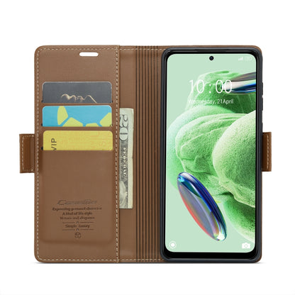 For Xiaomi Poco X5 5G/Redmi Note 12 5G Global CaseMe 023 Butterfly Buckle Litchi Texture RFID Anti-theft Leather Phone Case(Brown) - Xiaomi Cases by CaseMe | Online Shopping South Africa | PMC Jewellery | Buy Now Pay Later Mobicred