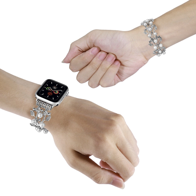 Four-leaf Bead Metal Watch Band For Apple Watch 7 41mm(Silver) - Watch Bands by PMC TechLife | Online Shopping South Africa | PMC TechLife