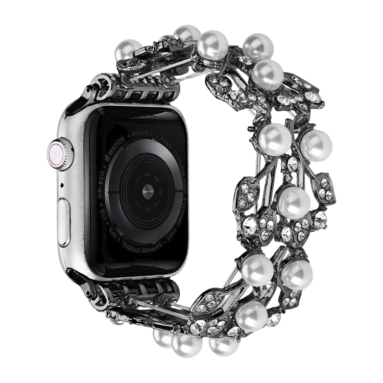 Four-leaf Bead Metal Watch Band For Apple Watch 3 38mm(Black) - Watch Bands by PMC TechLife | Online Shopping South Africa | PMC TechLife