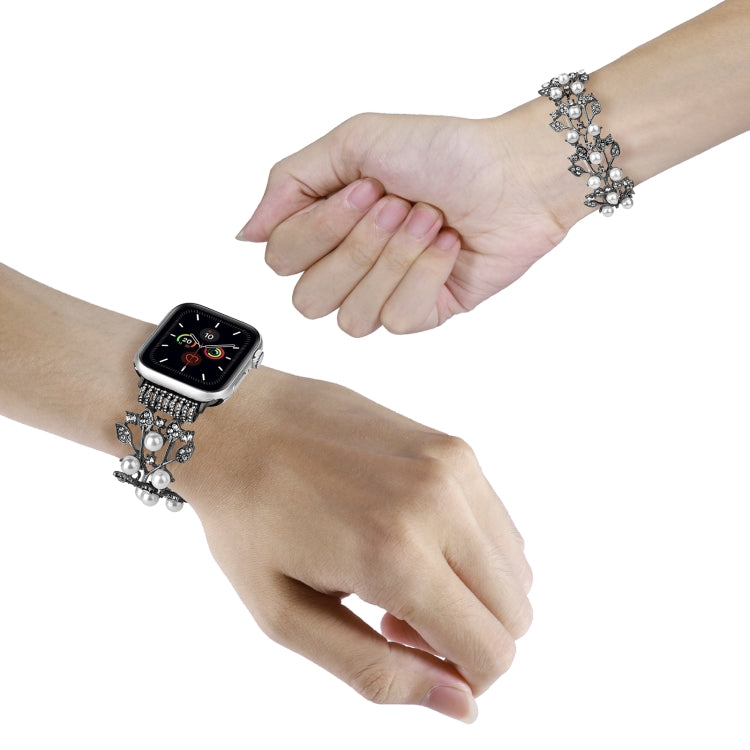 Four-leaf Bead Metal Watch Band For Apple Watch 3 38mm(Black) - Watch Bands by PMC TechLife | Online Shopping South Africa | PMC TechLife