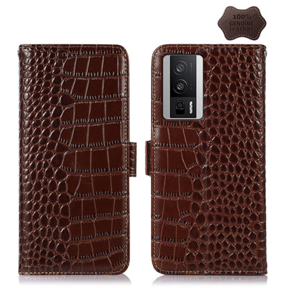 For Xiaomi Redmi K60 / K60 Pro 5G / Poco F5 Pro Crocodile Top Layer Cowhide Leather Phone Case(Brown) - Xiaomi Cases by PMC Jewellery | Online Shopping South Africa | PMC Jewellery