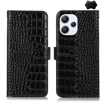 For Xiaomi Redmi 12 Crocodile Top Layer Cowhide Leather Phone Case(Black) - Xiaomi Cases by PMC Jewellery | Online Shopping South Africa | PMC Jewellery