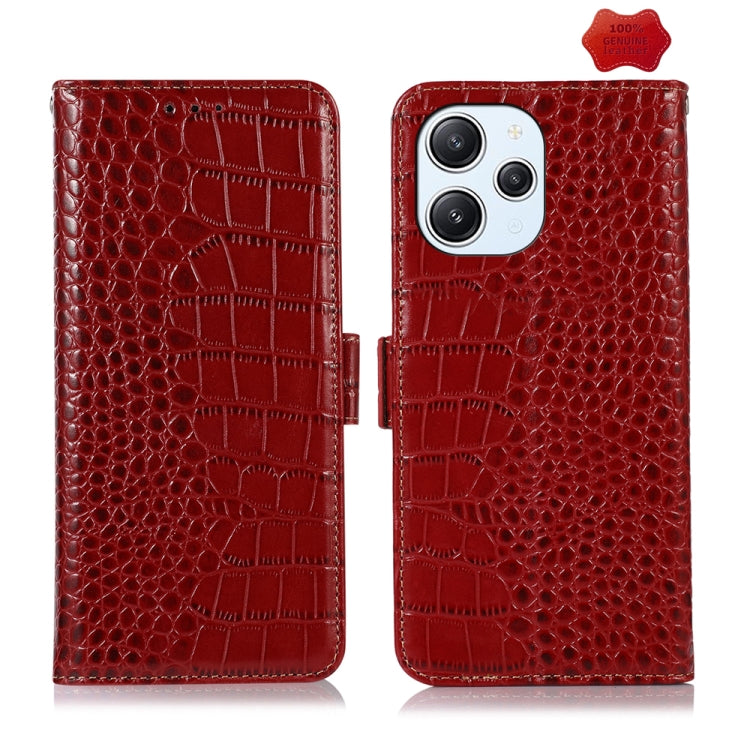 For Xiaomi Redmi 12 Crocodile Top Layer Cowhide Leather Phone Case(Red) - Xiaomi Cases by PMC Jewellery | Online Shopping South Africa | PMC Jewellery