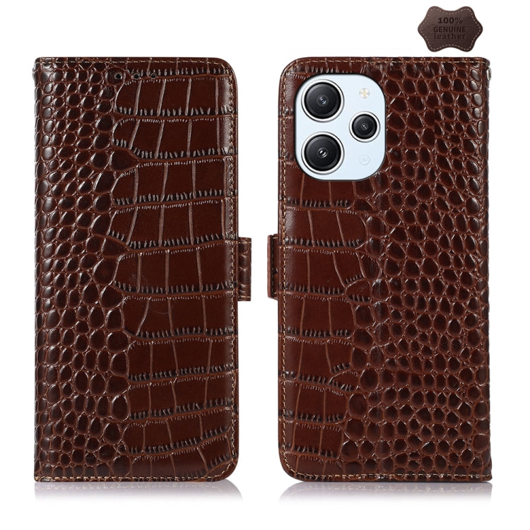 For Xiaomi Redmi 12 Crocodile Top Layer Cowhide Leather Phone Case(Brown) - Xiaomi Cases by PMC Jewellery | Online Shopping South Africa | PMC Jewellery