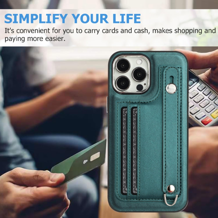 For iPhone 14 Pro Shockproof Leather Phone Case with Wrist Strap(Green) - free shipping - PMC TechLife - Order now!