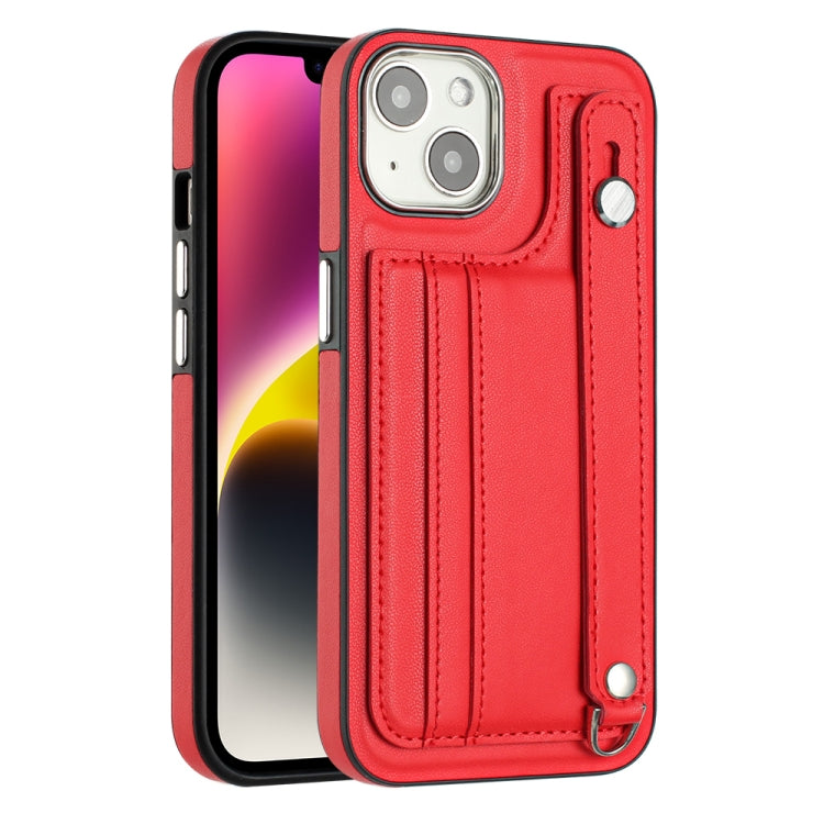 For iPhone 13 Shockproof Leather Phone Case with Wrist Strap(Red) - iPhone 13 Cases by PMC Jewellery | Online Shopping South Africa | PMC Jewellery