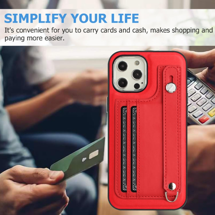 For iPhone 12 Pro Max Shockproof Leather Phone Case with Wrist Strap(Red) - free shipping - PMC TechLife - Order now!