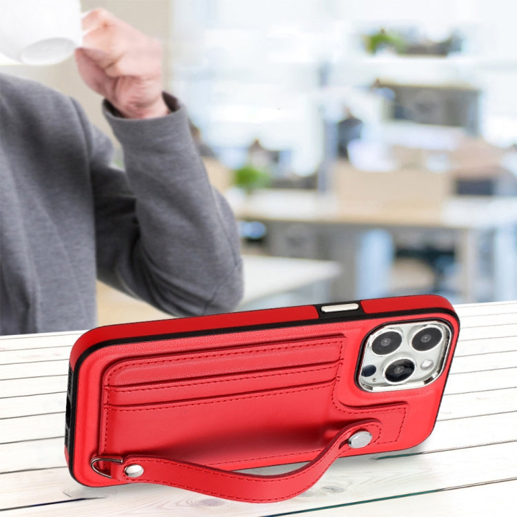 For iPhone 15 Pro Max Shockproof Leather Phone Case with Wrist Strap(Red) - free shipping - PMC TechLife - Order now!