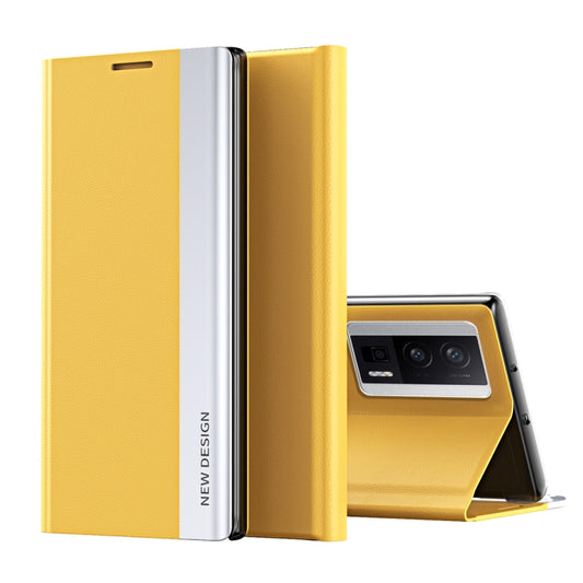 For Xiaomi Poco F5 Pro Side Side Electroplated Magnetic Leather Phone Case(Yellow) - Xiaomi Cases by PMC Jewellery | Online Shopping South Africa | PMC Jewellery