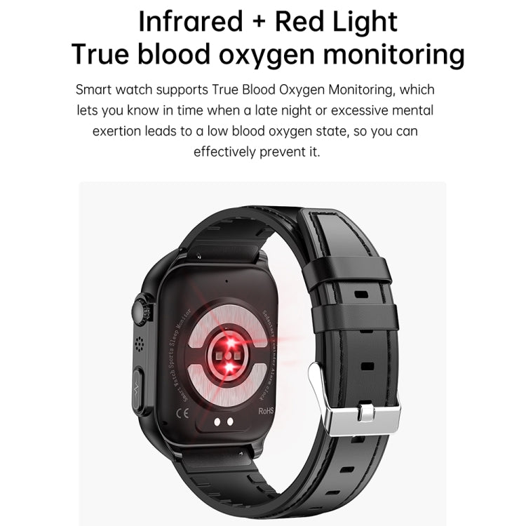 TK12 1.96 inch IP67 Waterproof Leather Band Smart Watch Supports ECG / Remote Families Care / Bluetooth Call / Body Temperature Monitoring(Black) - Smart Watches by PMC Jewellery | Online Shopping South Africa | PMC Jewellery