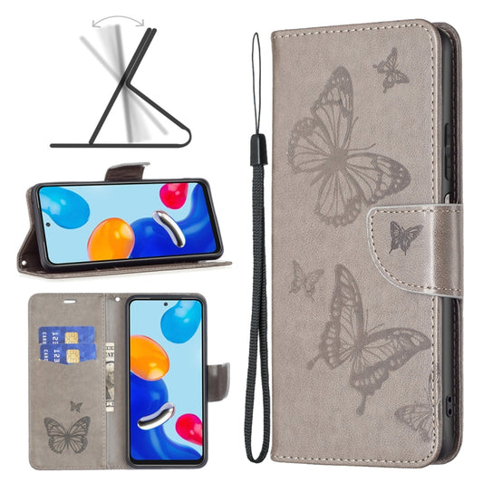 For Xiaomi Redmi Note 12S 4G / Note 11 Two Butterflies Embossing Leather Phone Case(Grey) - Xiaomi Cases by PMC Jewellery | Online Shopping South Africa | PMC Jewellery