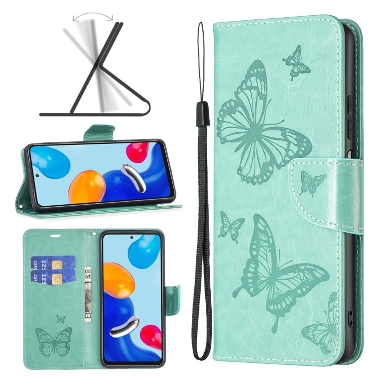 For Xiaomi Redmi Note 12S 4G / Note 11 Two Butterflies Embossing Leather Phone Case(Green) - Xiaomi Cases by PMC Jewellery | Online Shopping South Africa | PMC Jewellery