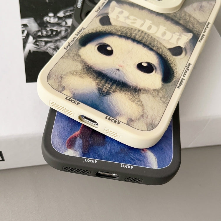 For iPhone XR Liquid Silicone Oil Painting Rabbit Phone Case(Black Blue Grey) - More iPhone Cases by PMC Jewellery | Online Shopping South Africa | PMC Jewellery