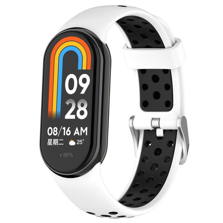 For Xiaomi Mi Band 8 Two-color Steel Plug Silicone Watch Band(White Black) - Watch Bands by PMC Jewellery | Online Shopping South Africa | PMC Jewellery