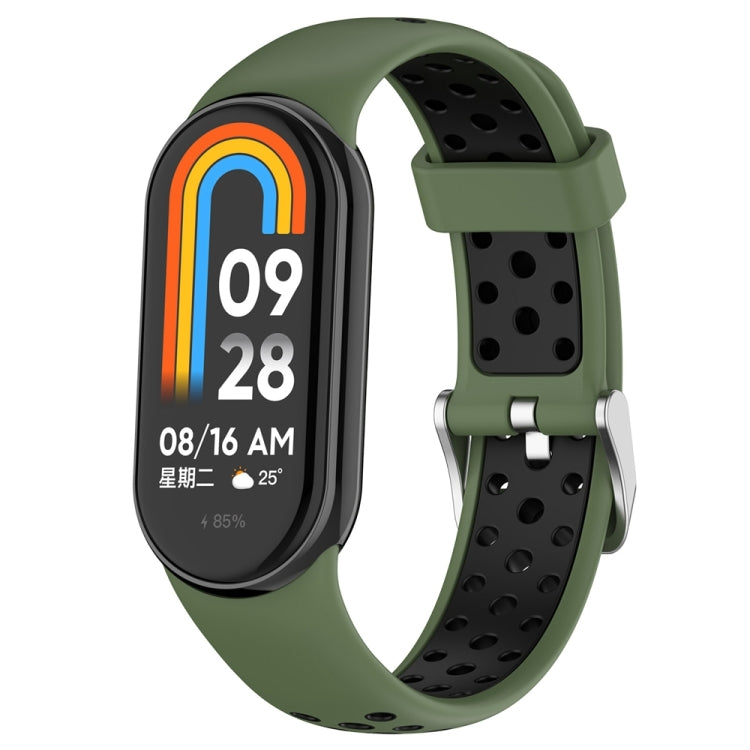 For Xiaomi Mi Band 8 Two-color Steel Plug Silicone Watch Band(Army Green Black) - Watch Bands by PMC Jewellery | Online Shopping South Africa | PMC Jewellery