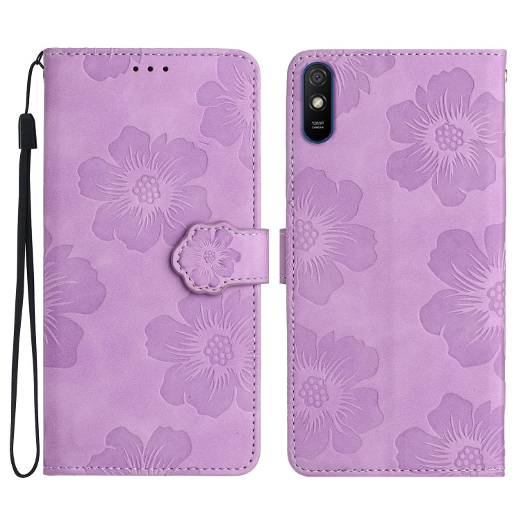 For Xiaomi Redmi 9A Flower Embossing Pattern Leather Phone Case(Purple) - Xiaomi Cases by PMC Jewellery | Online Shopping South Africa | PMC Jewellery