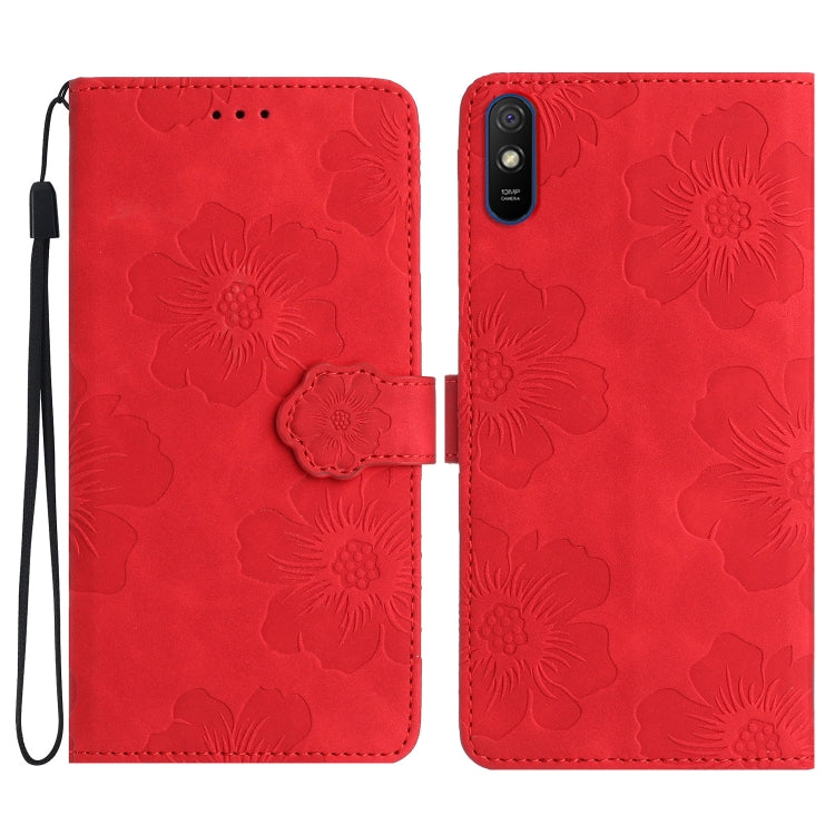 For Xiaomi Redmi 9A Flower Embossing Pattern Leather Phone Case(Red) - free shipping - PMC TechLife - Order now!
