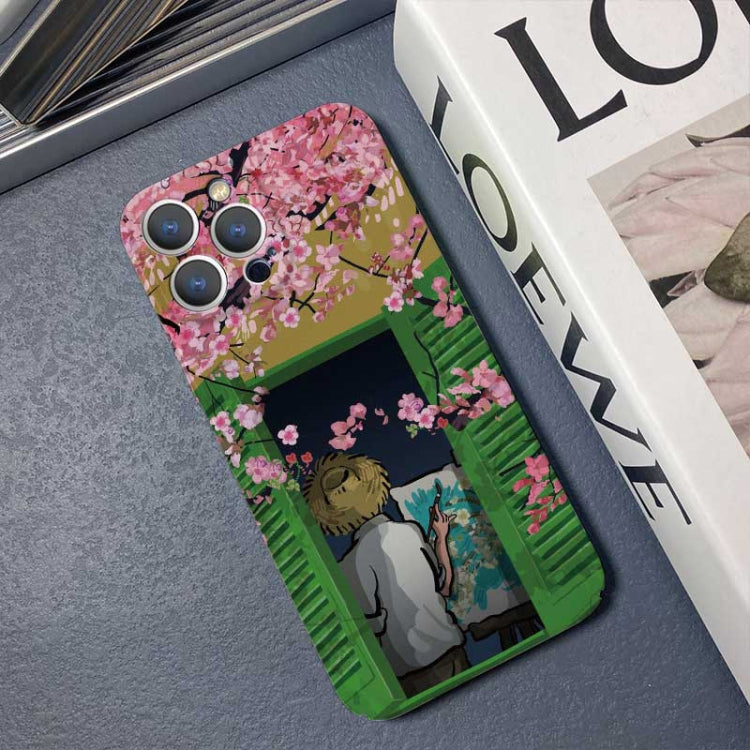 For iPhone 13 mini Precise Hole Oil Painting Pattern PC Phone Case(Peach Blossom) - free shipping - PMC TechLife - Order now!