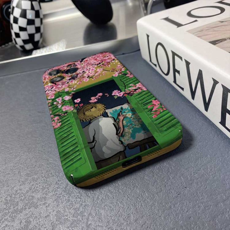 For iPhone 13 mini Precise Hole Oil Painting Pattern PC Phone Case(Peach Blossom) - free shipping - PMC TechLife - Order now!