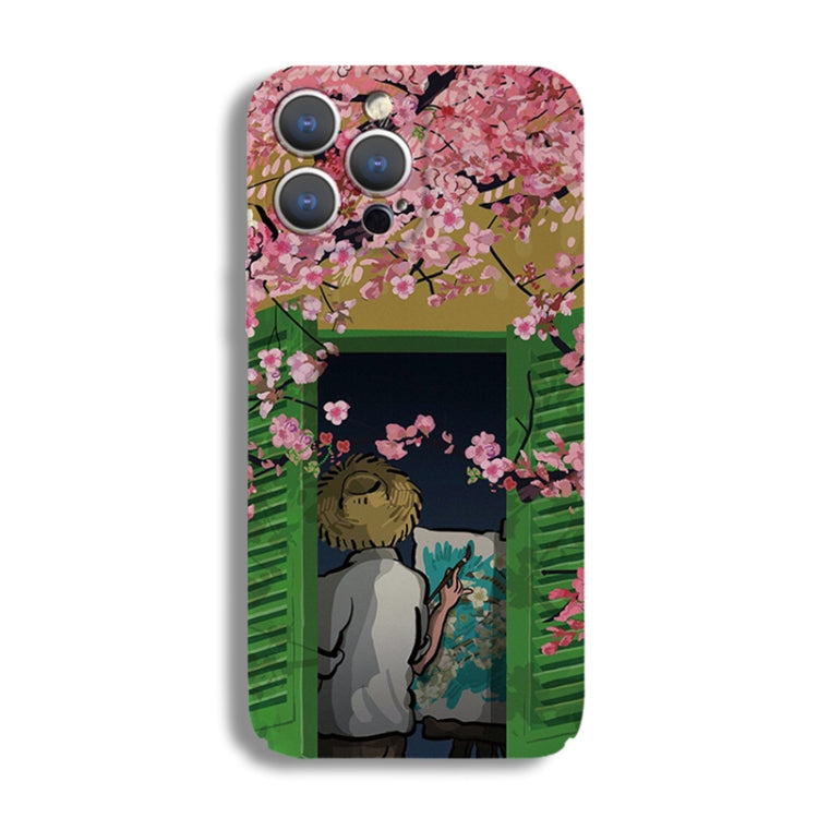 For iPhone 13 Precise Hole Oil Painting Pattern PC Phone Case(Peach Blossom) - free shipping - PMC TechLife - Order now!