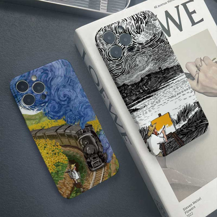 For iPhone 13 Pro Precise Hole Oil Painting Pattern PC Phone Case(Train) - iPhone 13 Pro Cases by PMC Jewellery | Online Shopping South Africa | PMC Jewellery