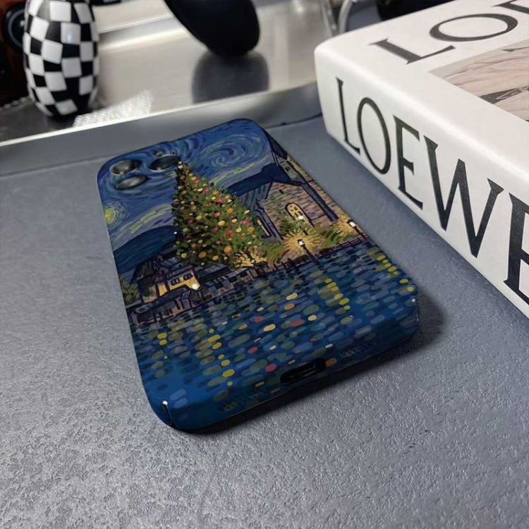 For iPhone 12 Pro Precise Hole Oil Painting Pattern PC Phone Case(Castle) - iPhone 12 / 12 Pro Cases by PMC Jewellery | Online Shopping South Africa | PMC Jewellery