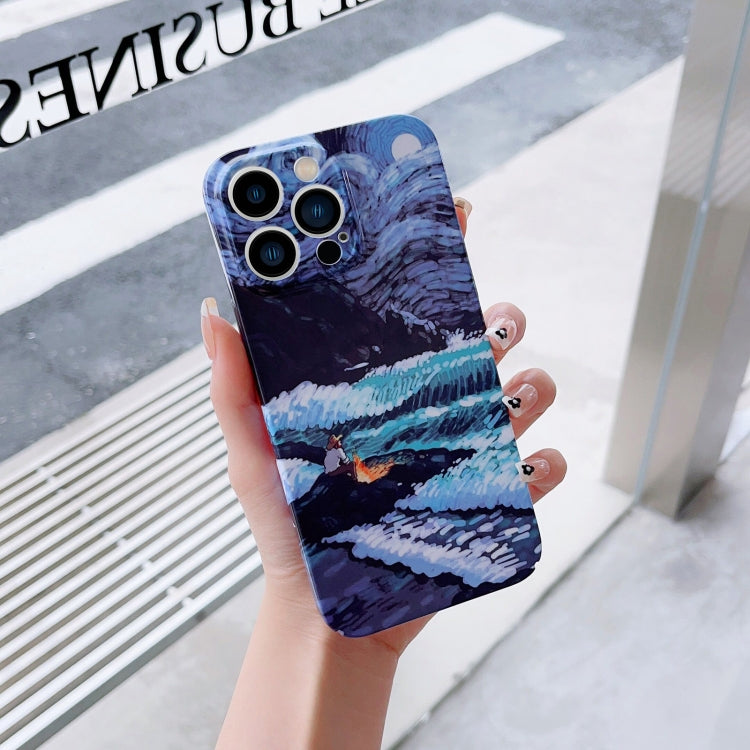 For iPhone 12 Pro Max Precise Hole Oil Painting Pattern PC Phone Case(Sea Wave) - iPhone 12 Pro Max Cases by PMC TechLife | Online Shopping South Africa | PMC TechLife