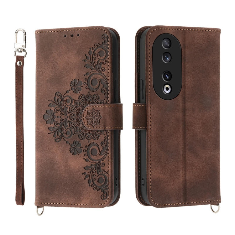 For Honor 90 5G Skin Feel Flowers Embossed Wallet Leather Phone Case(Brown) - free shipping - PMC TechLife - Order now!