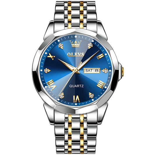 OLEVS 9931 Men Luminous Waterproof Quartz Watch(Blue) - Metal Strap Watches by OLEVS | Online Shopping South Africa | PMC Jewellery | Buy Now Pay Later Mobicred