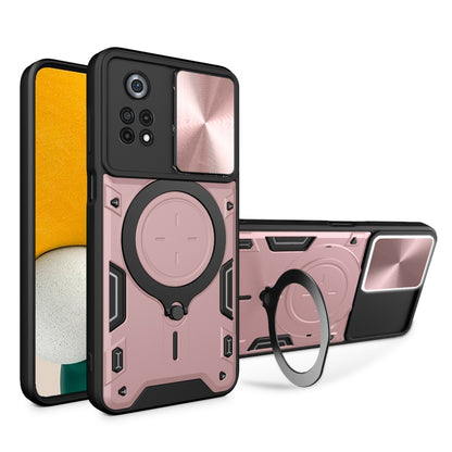 For Xiaomi Poco X4 Pro 5G CD Texture Sliding Camshield Magnetic Holder Phone Case(Pink) - Poco X4 Pro 5G Cases by PMC Jewellery | Online Shopping South Africa | PMC Jewellery