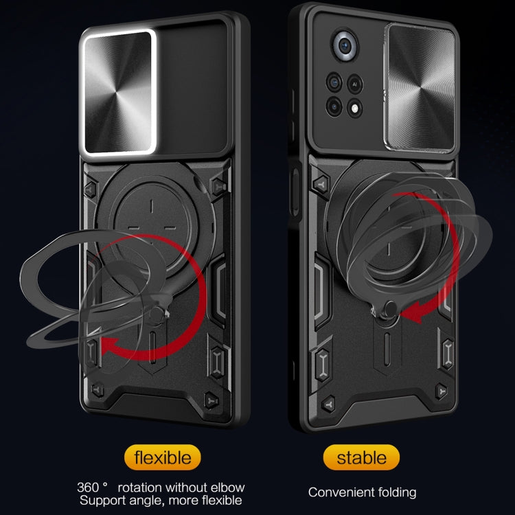 For Xiaomi Poco X4 Pro 5G CD Texture Sliding Camshield Magnetic Holder Phone Case(Black) - free shipping - PMC TechLife - Order now!