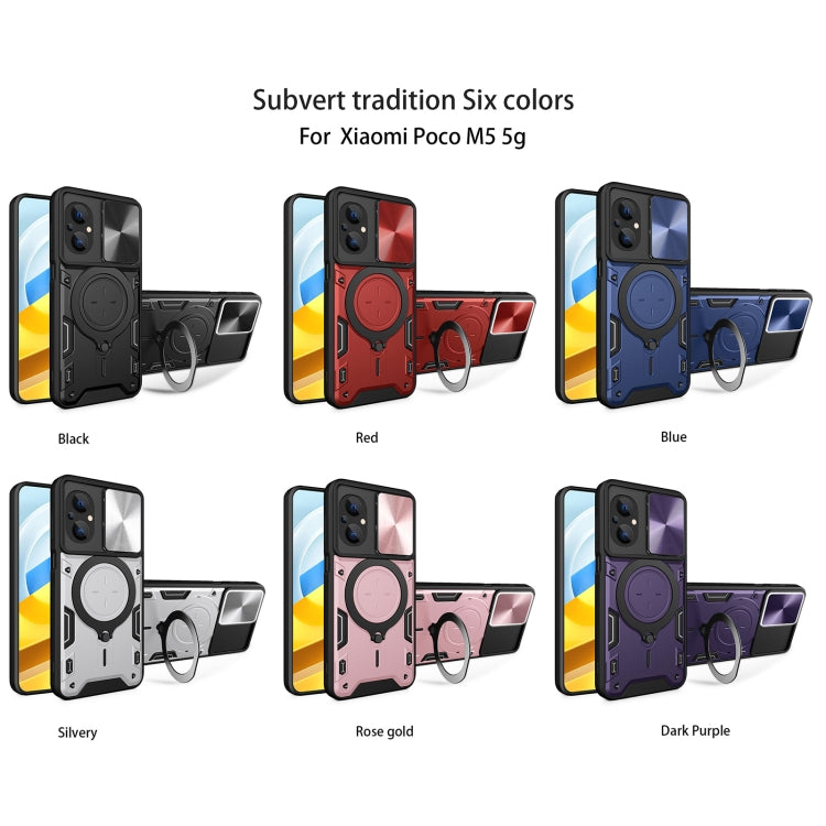 For Xiaomi Poco M5 5G CD Texture Sliding Camshield Magnetic Holder Phone Case(Silver) - free shipping - PMC TechLife - Order now!