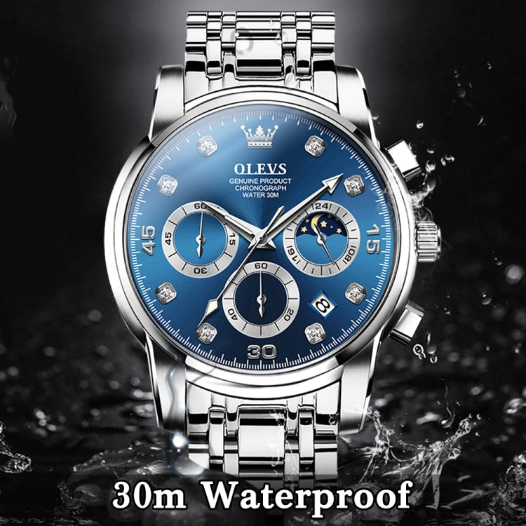 OLEVS 2889 Men Multifunctional Luminous Waterproof Quartz Watch(Blue) - Metal Strap Watches by OLEVS | Online Shopping South Africa | PMC Jewellery