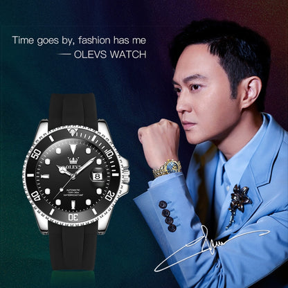 OLEVS 6650 Men Luminous Waterproof Silicone Strap Mechanical Watch(Black) - Silicone Strap Watches by OLEVS | Online Shopping South Africa | PMC Jewellery