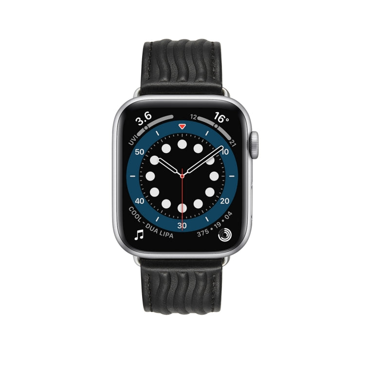 Embossed Line Genuine Leather Watch Band For Apple Watch Ultra 49mm(Black) - Watch Bands by PMC TechLife | Online Shopping South Africa | PMC TechLife