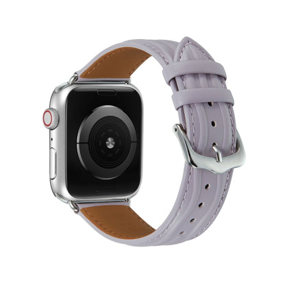 Embossed Line Genuine Leather Watch Band For Apple Watch Ultra 49mm(Lavender Purple) - Watch Bands by PMC Jewellery | Online Shopping South Africa | PMC Jewellery