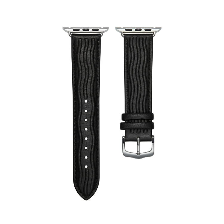 Embossed Line Genuine Leather Watch Band For Apple Watch SE 2022 40mm(Black) - Watch Bands by PMC TechLife | Online Shopping South Africa | PMC TechLife