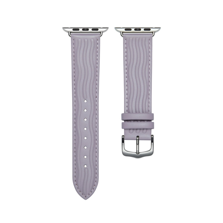 Embossed Line Genuine Leather Watch Band For Apple Watch SE 2022 40mm(Lavender Purple) - Watch Bands by PMC Jewellery | Online Shopping South Africa | PMC Jewellery