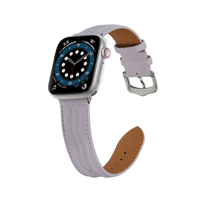 Embossed Line Genuine Leather Watch Band For Apple Watch SE 2022 40mm(Lavender Purple) - Watch Bands by PMC Jewellery | Online Shopping South Africa | PMC Jewellery