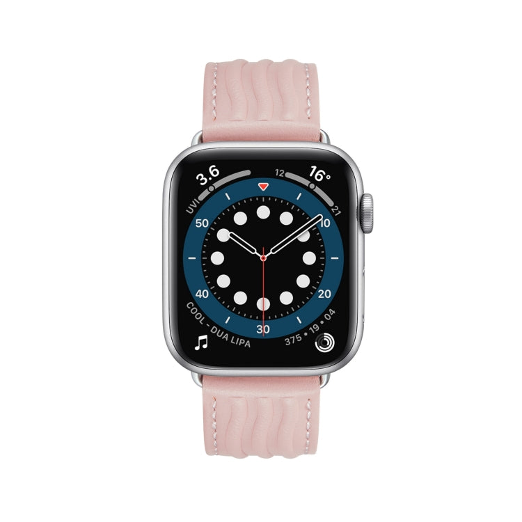 Embossed Line Genuine Leather Watch Band For Apple Watch SE 40mm(Pink) - Watch Bands by PMC TechLife | Online Shopping South Africa | PMC TechLife