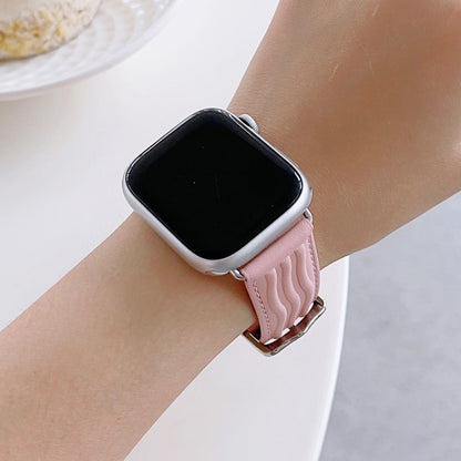 Embossed Line Genuine Leather Watch Band For Apple Watch SE 40mm(Pink) - Watch Bands by PMC Jewellery | Online Shopping South Africa | PMC Jewellery