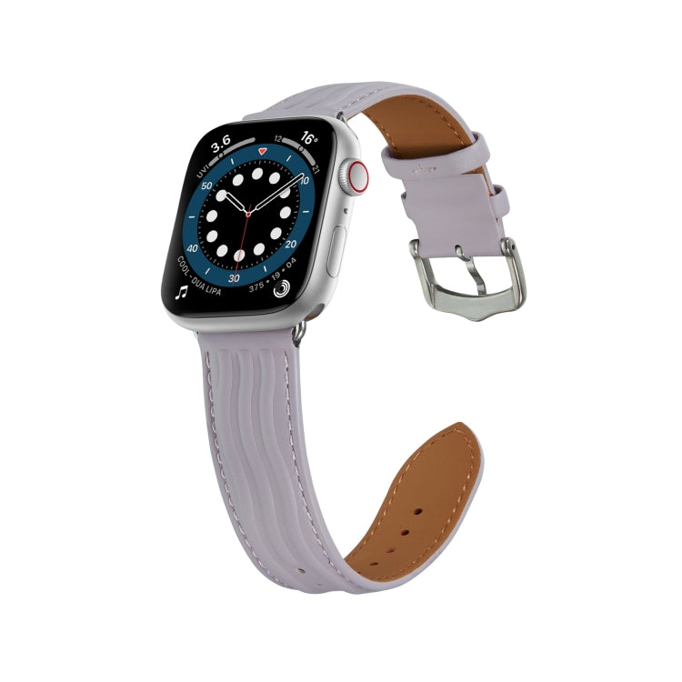 Embossed Line Genuine Leather Watch Band For Apple Watch SE 40mm(Lavender Purple) - Watch Bands by PMC Jewellery | Online Shopping South Africa | PMC Jewellery