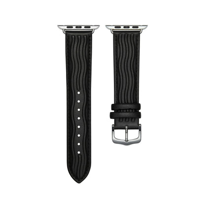 Embossed Line Genuine Leather Watch Band For Apple Watch 6 40mm(Black) - Watch Bands by PMC Jewellery | Online Shopping South Africa | PMC Jewellery